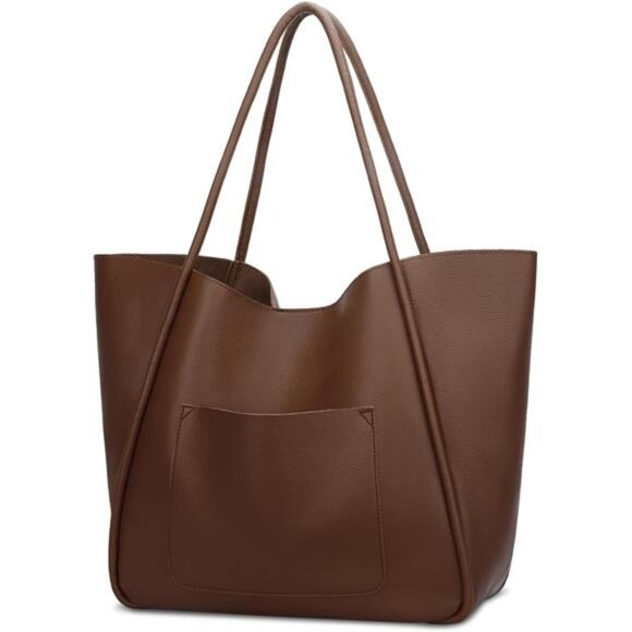 Tote Bag Vegan Leather Large Capacity Coffee - Picture 1 of 7